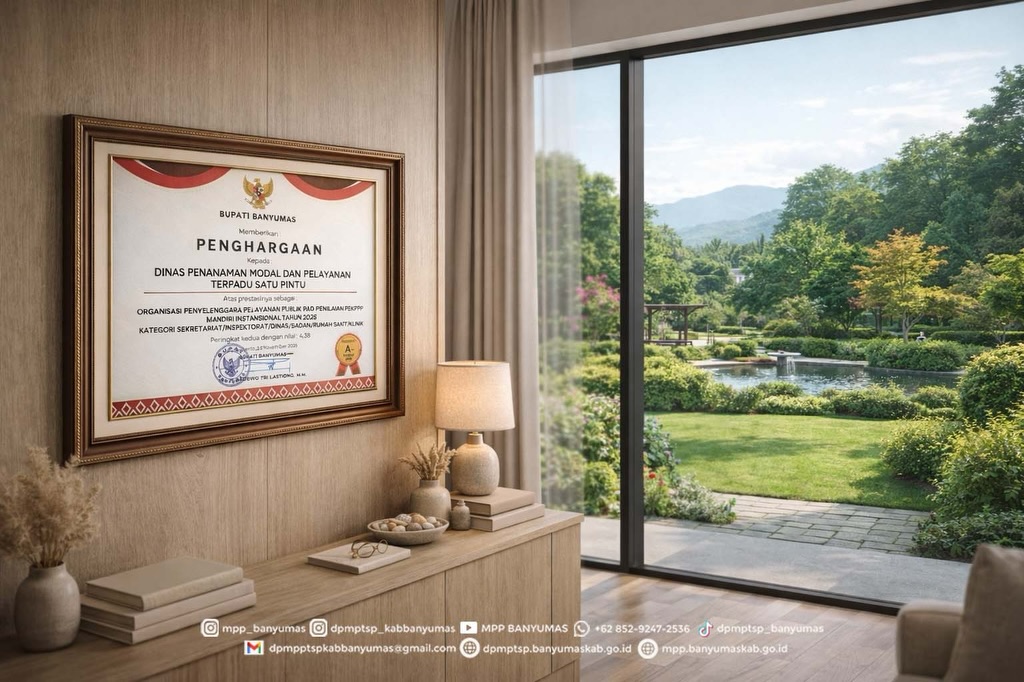 DPMPTSP Kabupaten Banyumas berhasil meraih Peringkat Kedua dalam Penilaian PEKPPP Mandiri Instansional Tahun 2025 dengan nilai 4,38 (Kategori A-).