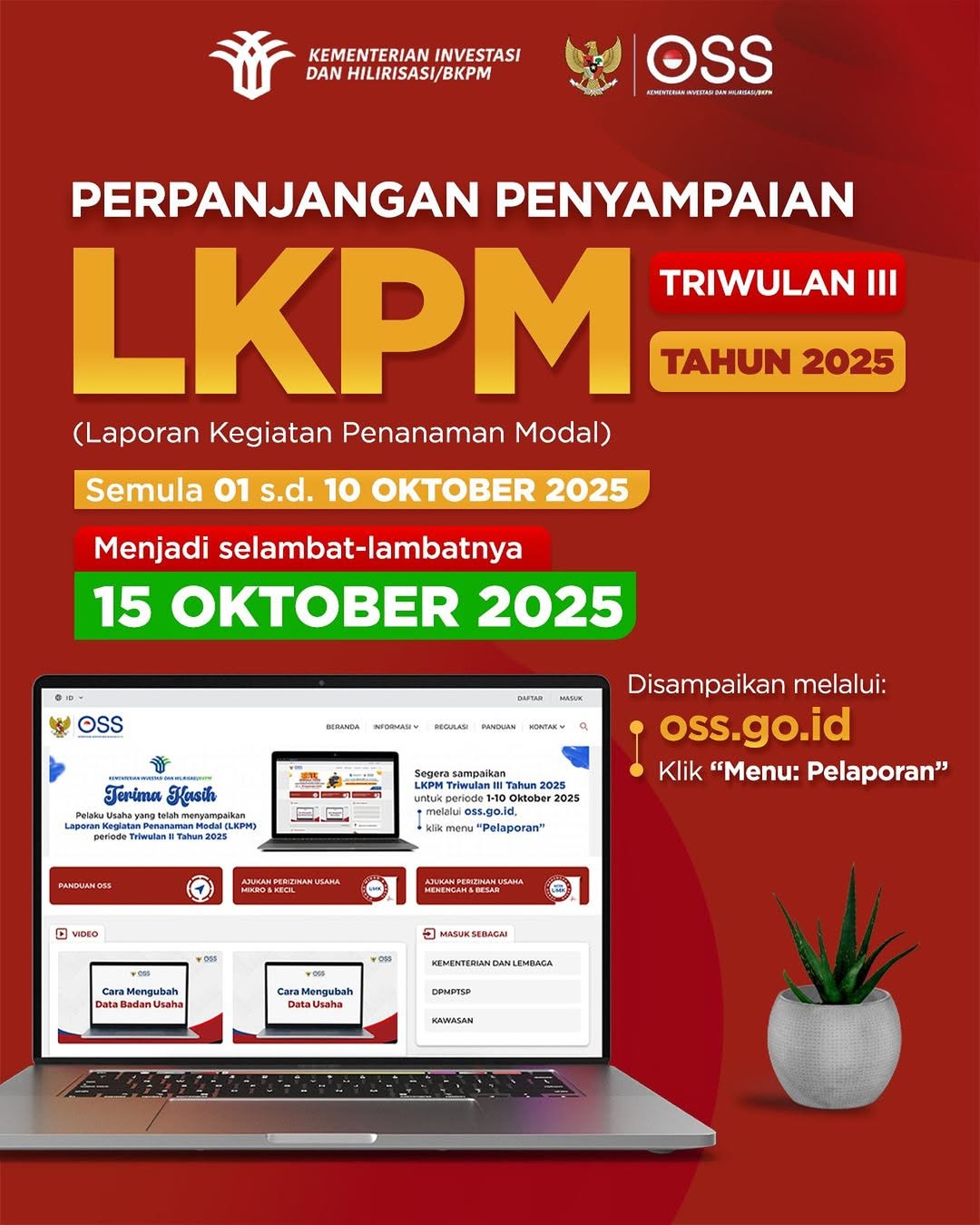 Periode penyampaian LKPM Triwulan III (Juli s.d September)