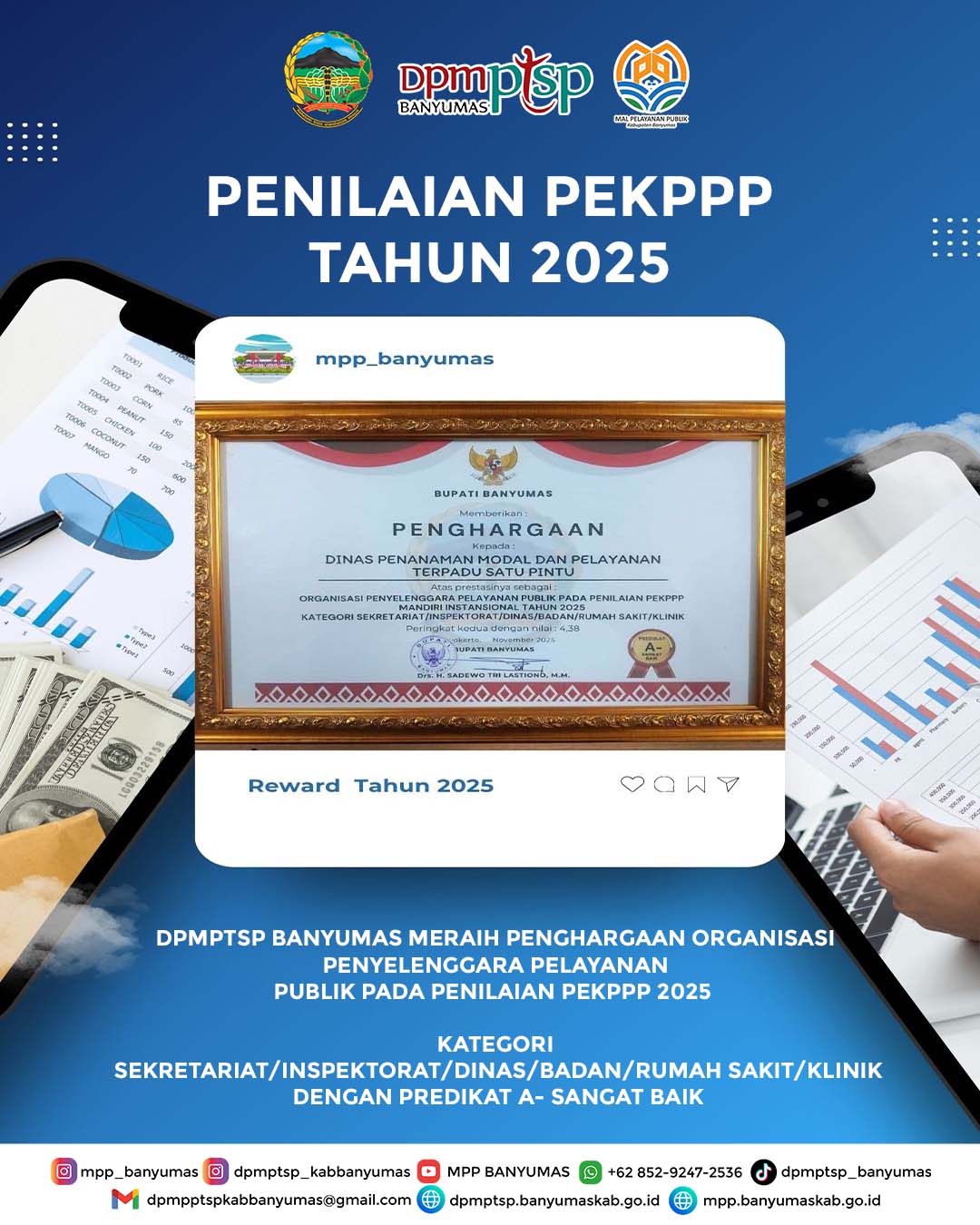 DPMPTSP Kabupaten Banyumas meraih pengahrgaan organisasi penyelenggara pelayanan publik pada penilaian PEKPPP Tahun 2025